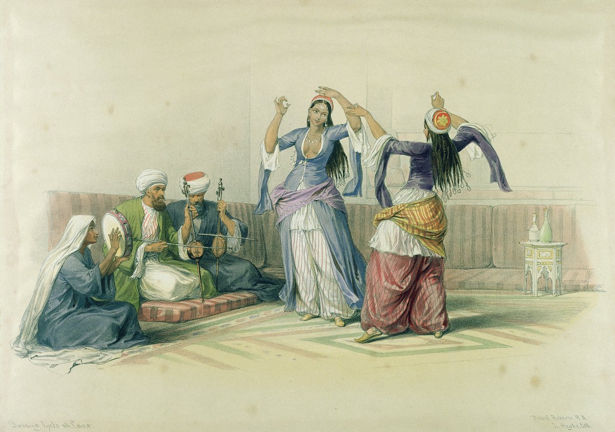 来自&39;埃及和努比亚&39;的开罗舞女，由Louis Haghe刻（1806-85） 作者 大卫·罗伯茨