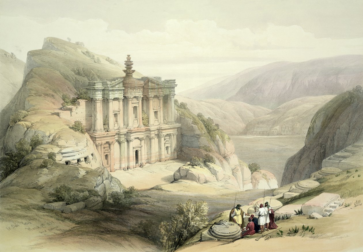 佩特拉El Deir，1839年3月8日，来自&39;The Holy Land&39;第三卷的第90页，由Louis Haghe（1806-85）酒吧刻。 1849年 作者 大卫·罗伯茨