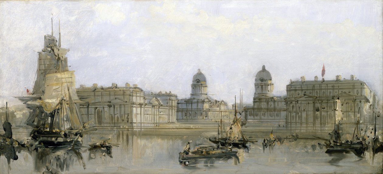 从泰晤士河上看格林威治医院（英格兰）。布面油画，约 1860 年，作者大卫-罗伯茨（1796-1864 年）。 作者 大卫·罗伯茨