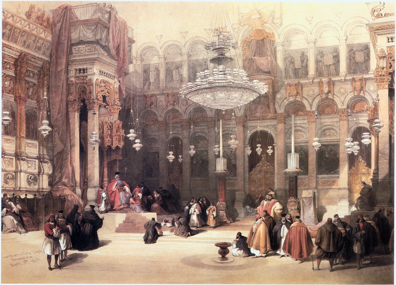 在圣地耶路撒冷，圣墓教堂，希腊东正教教堂（雕刻） 作者 大卫·罗伯茨