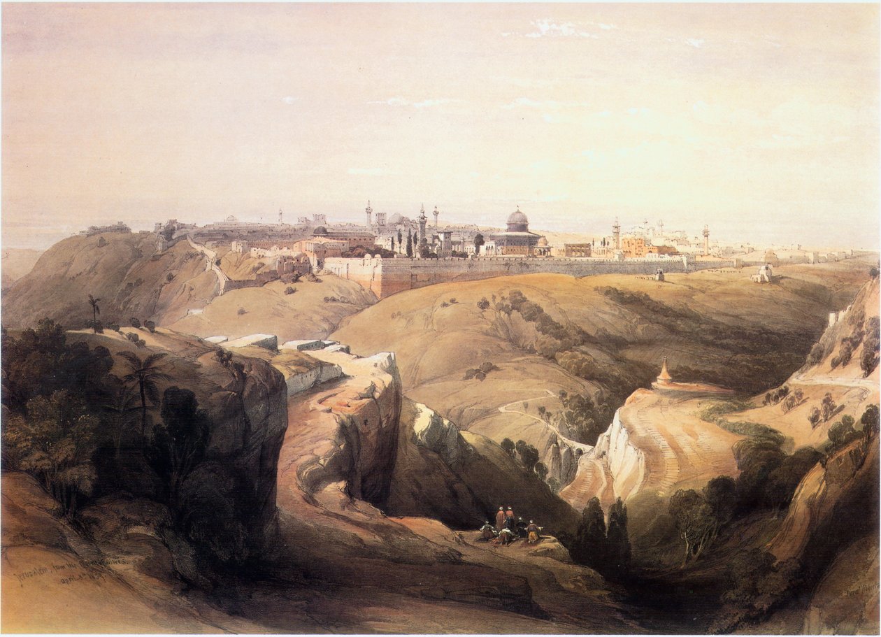 圣地：耶路撒冷，从通往贝塔尼亚的道路（雕刻） 作者 大卫·罗伯茨