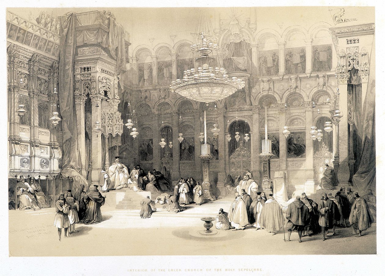 Interior of the Creek Church of the Holy Sepulchre, drawing made 11/04/1839 in “The Holy Land””, London 1849 作者 大卫·罗伯茨