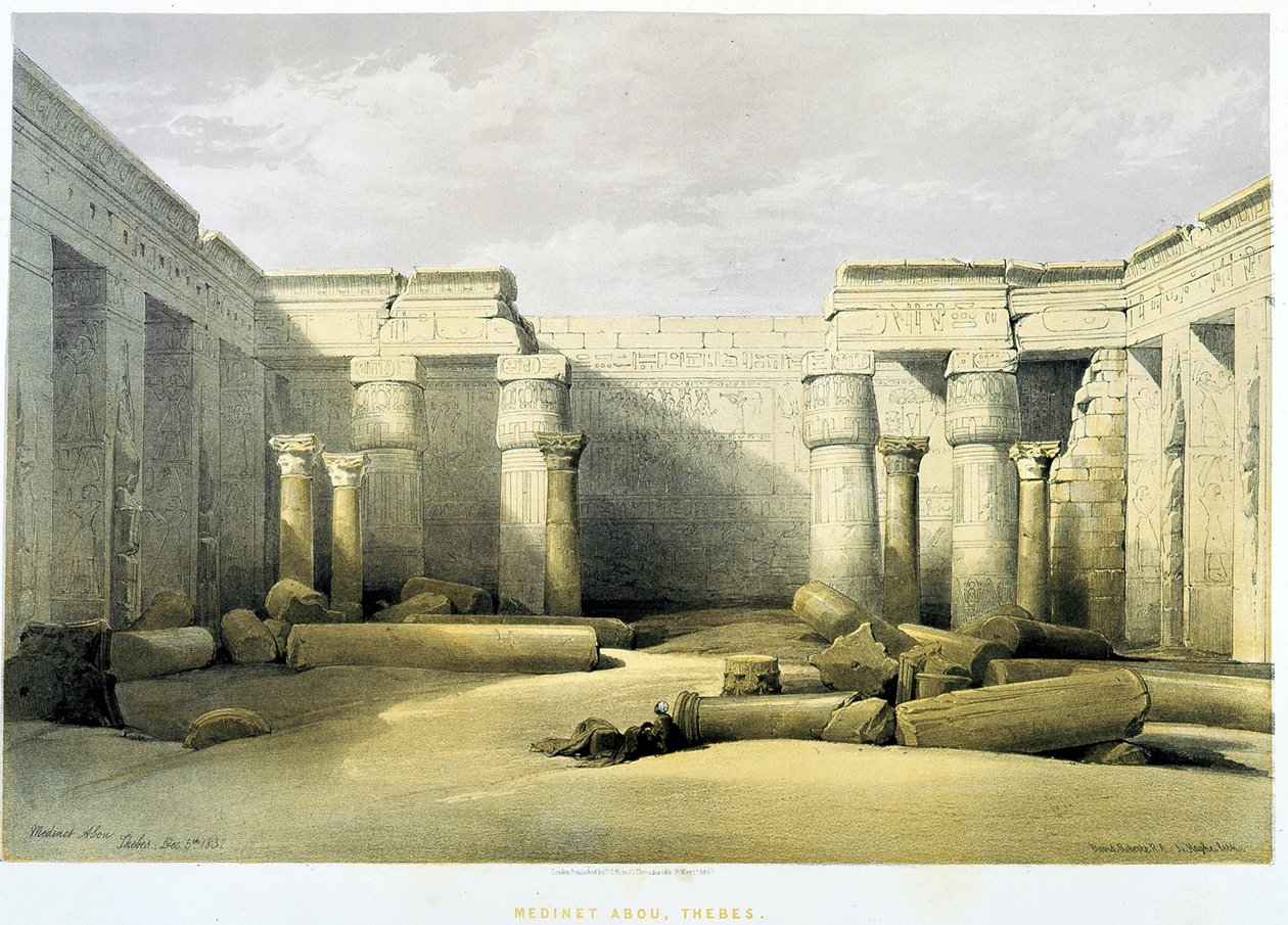 Medinet Habu (Medinet-Habu), 底比斯 (Thebes) - 在“圣地”，伦敦 1849 作者 大卫·罗伯茨
