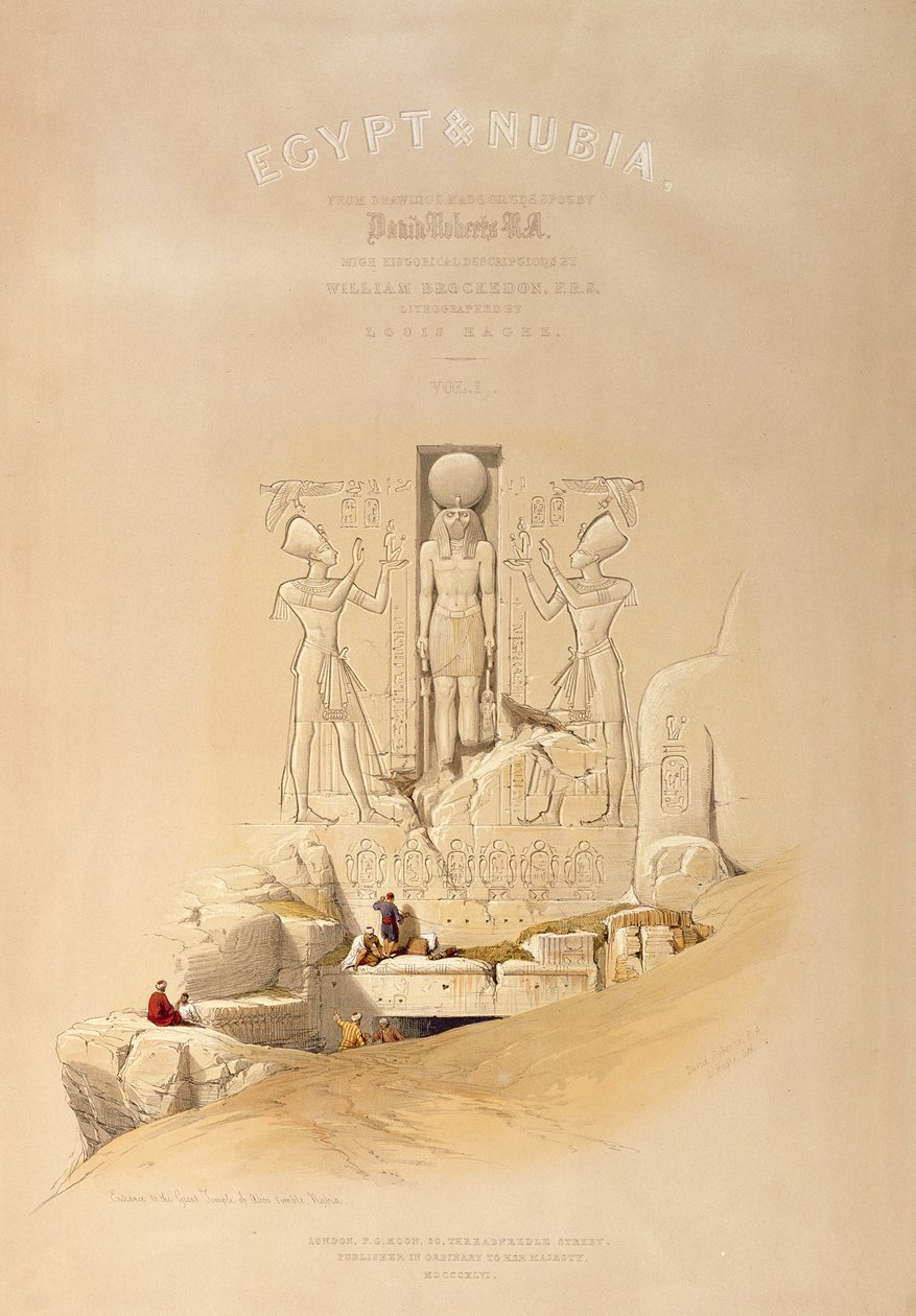 Nubia的Aboo Simble大寺的入口，&39;埃及和努比亚&39;第一卷的标题页，由Louis Haghe（1806-85）镌刻，于1846年在伦敦出版 作者 大卫·罗伯茨