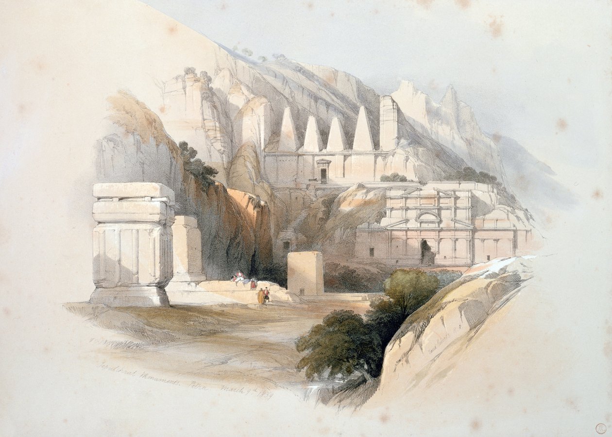 佩特拉墓地，来自“圣地”第三卷，1839年（手工彩色版画） 作者 大卫·罗伯茨