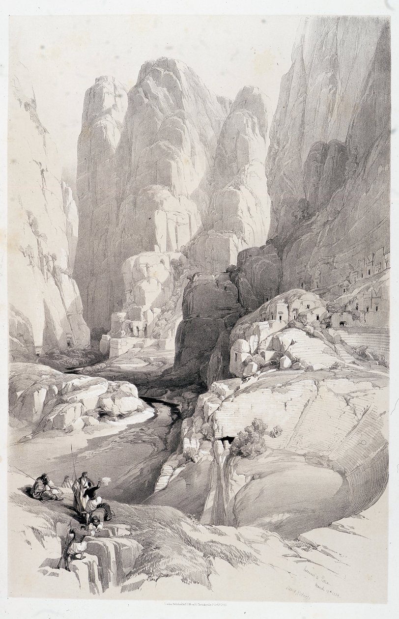 剧院（佩特拉的入口），1839 年 3 月 10 日在“圣地”绘制，1849 年伦敦 作者 大卫·罗伯茨
