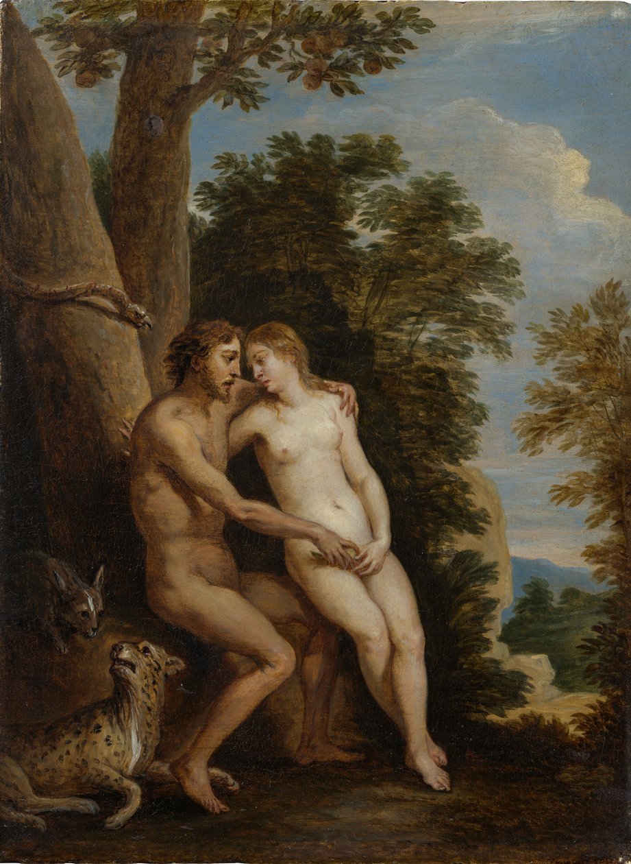 亚当和夏娃在天堂，1650年代。 作者 大卫·特尼尔斯（David Teniers）