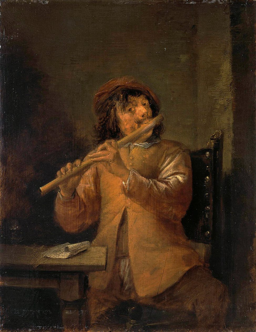 Flautist"，1630年代。 作者 大卫·特尼尔斯（David Teniers）