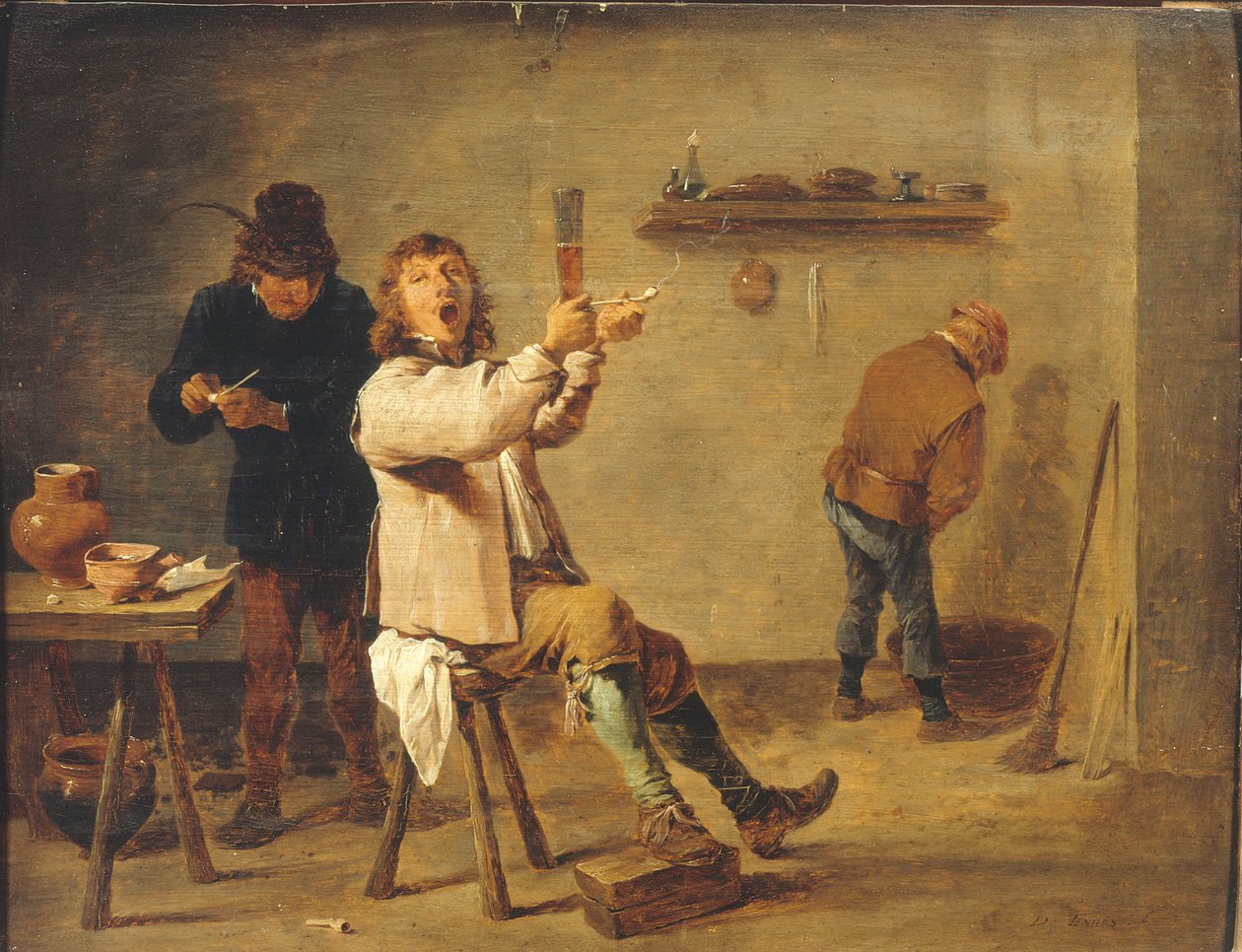 法语  La Chanson à boire 农民在酒馆喝酒 作者 大卫·特尼尔斯（David Teniers）