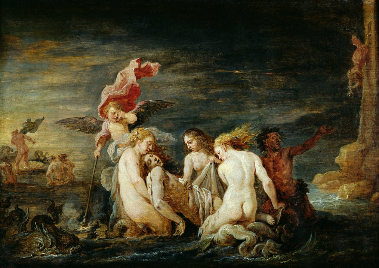 Hero和Leander：Leander发现Nereids，Domenico Feti的一幅画，1650-56 作者 大卫·特尼尔斯（David Teniers）