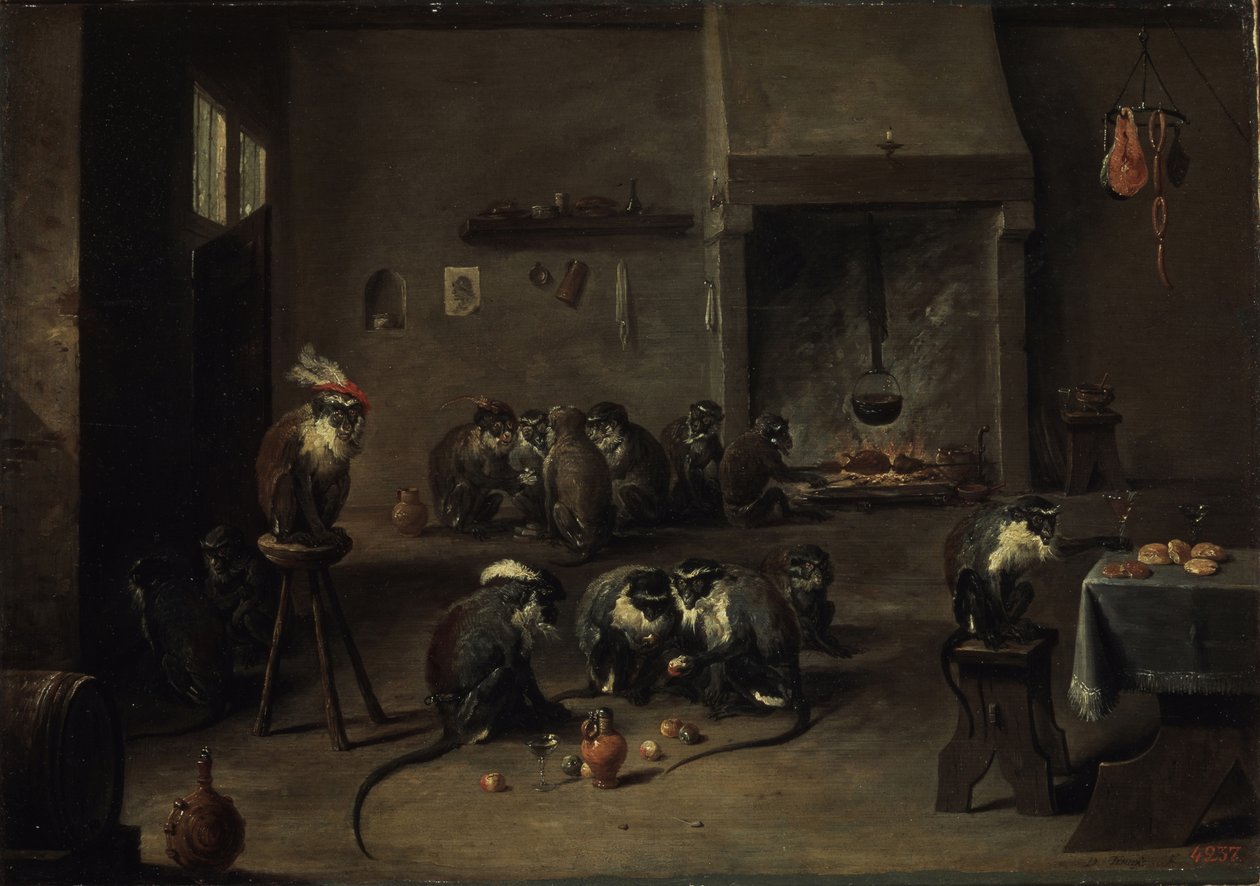 1640年代厨房里的猴子 作者 大卫·特尼尔斯（David Teniers）