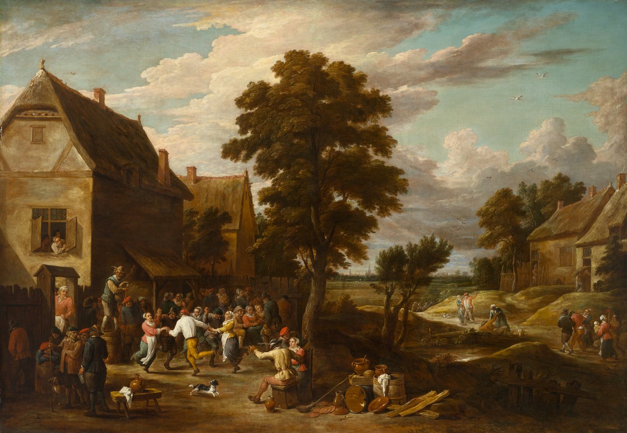 乡村客栈的舞者，约 1660 年代（布面油画） 作者 小大卫 (David the Younger) Teniers 工作室