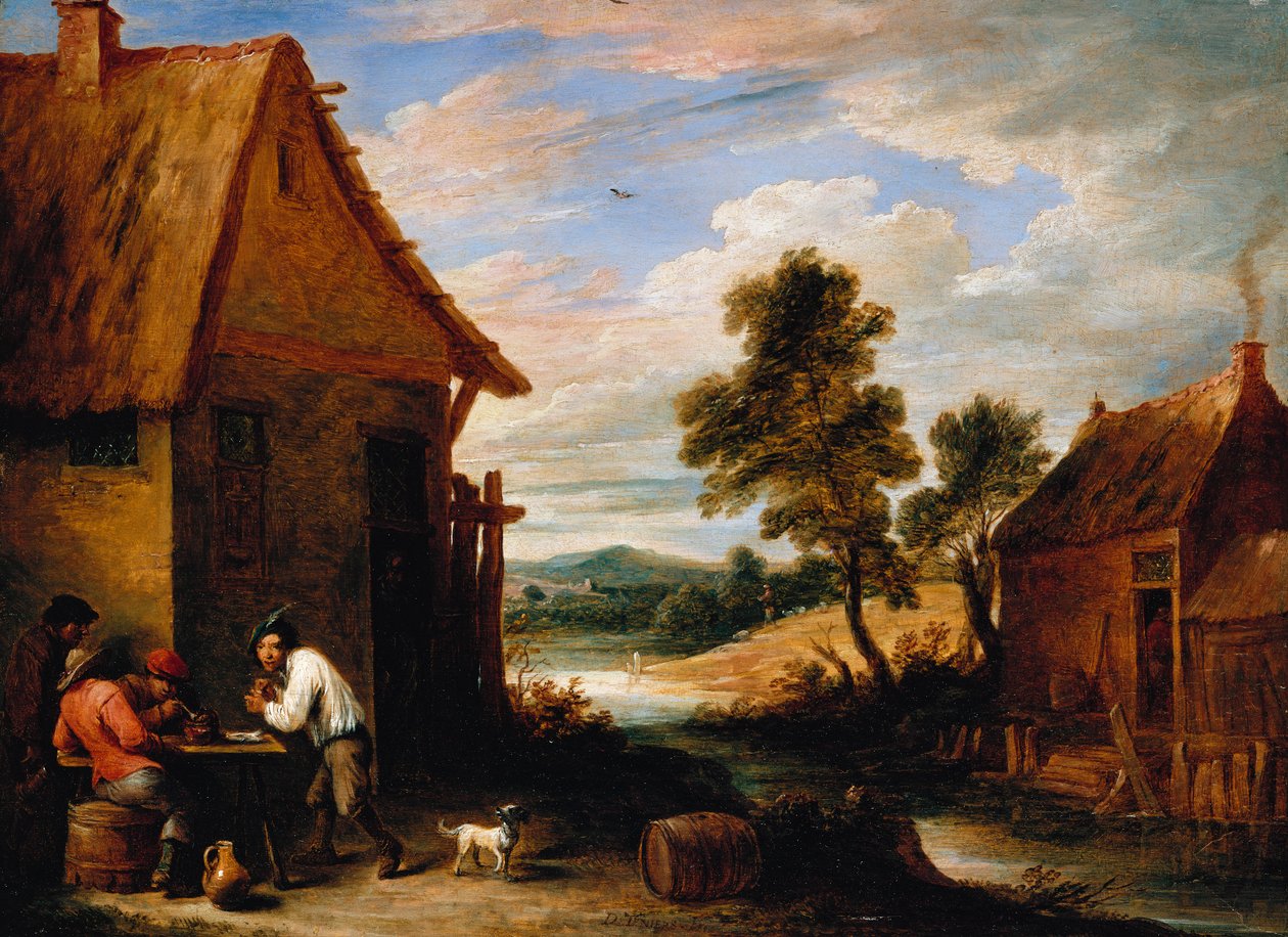小酒馆外的农民河景 作者 大卫·特尼尔斯（David Teniers）