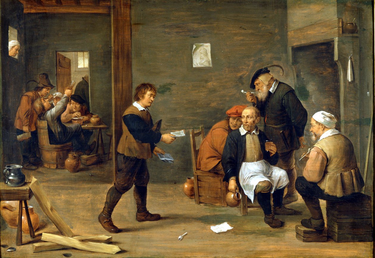 一群男人在烟囱前取暖。David Teniers dit Le Jeune (1610 - 1690)的画作，米兰，Museo del castello。 作者 大卫·特尼尔斯（David Teniers）