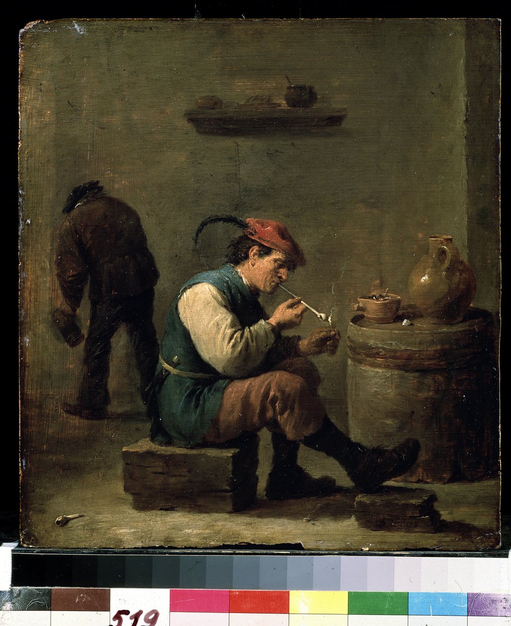A smoker, c.1630 (oil on wood) 作者 大卫·特尼尔斯（David Teniers）
