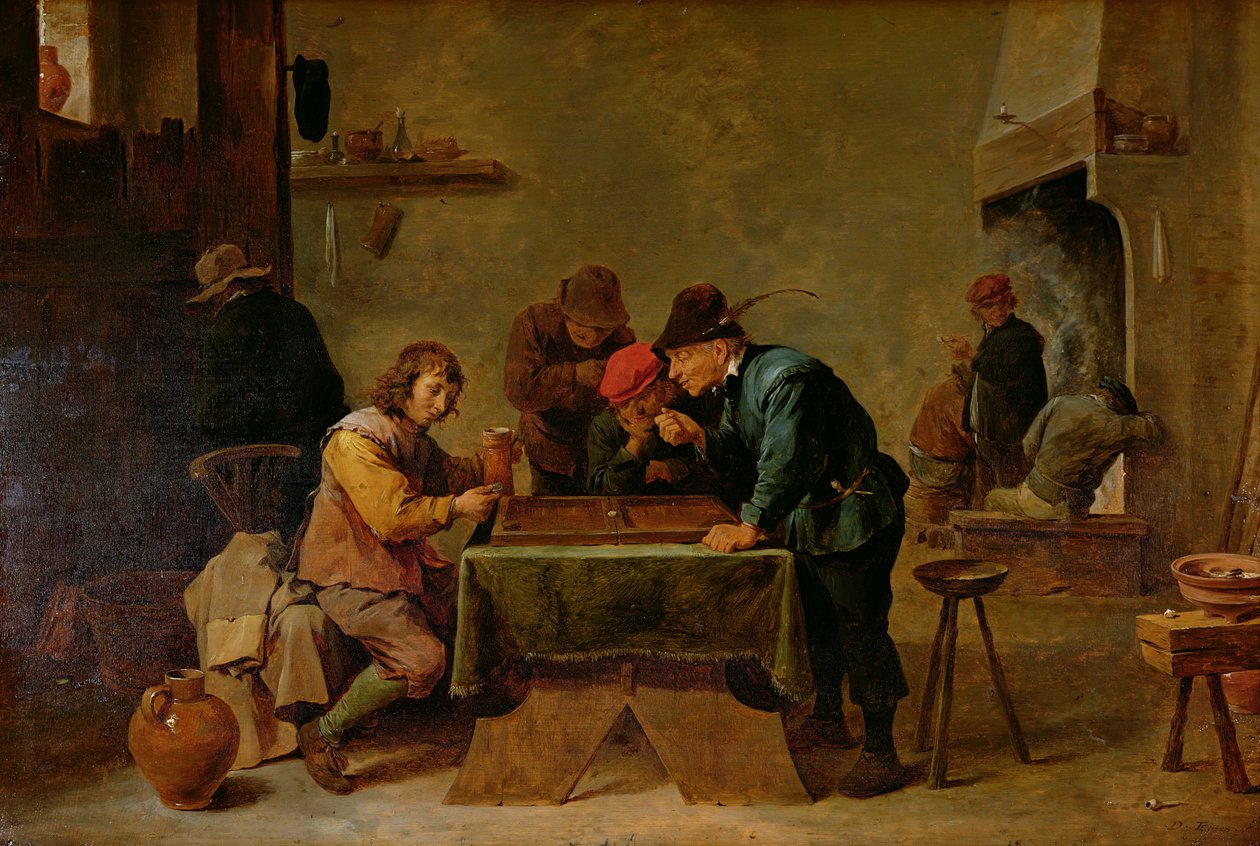 西洋双陆棋玩家，c.1640-45（木头上的油） 作者 大卫·特尼尔斯（David Teniers）
