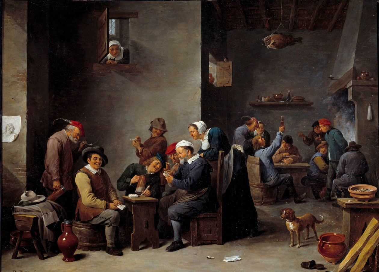 歌舞表演内部。 纸牌游戏。 David Teniers II 说 The Younger (1610 - 1690) Ec。 火焰。 作者 大卫·特尼尔斯（David Teniers）