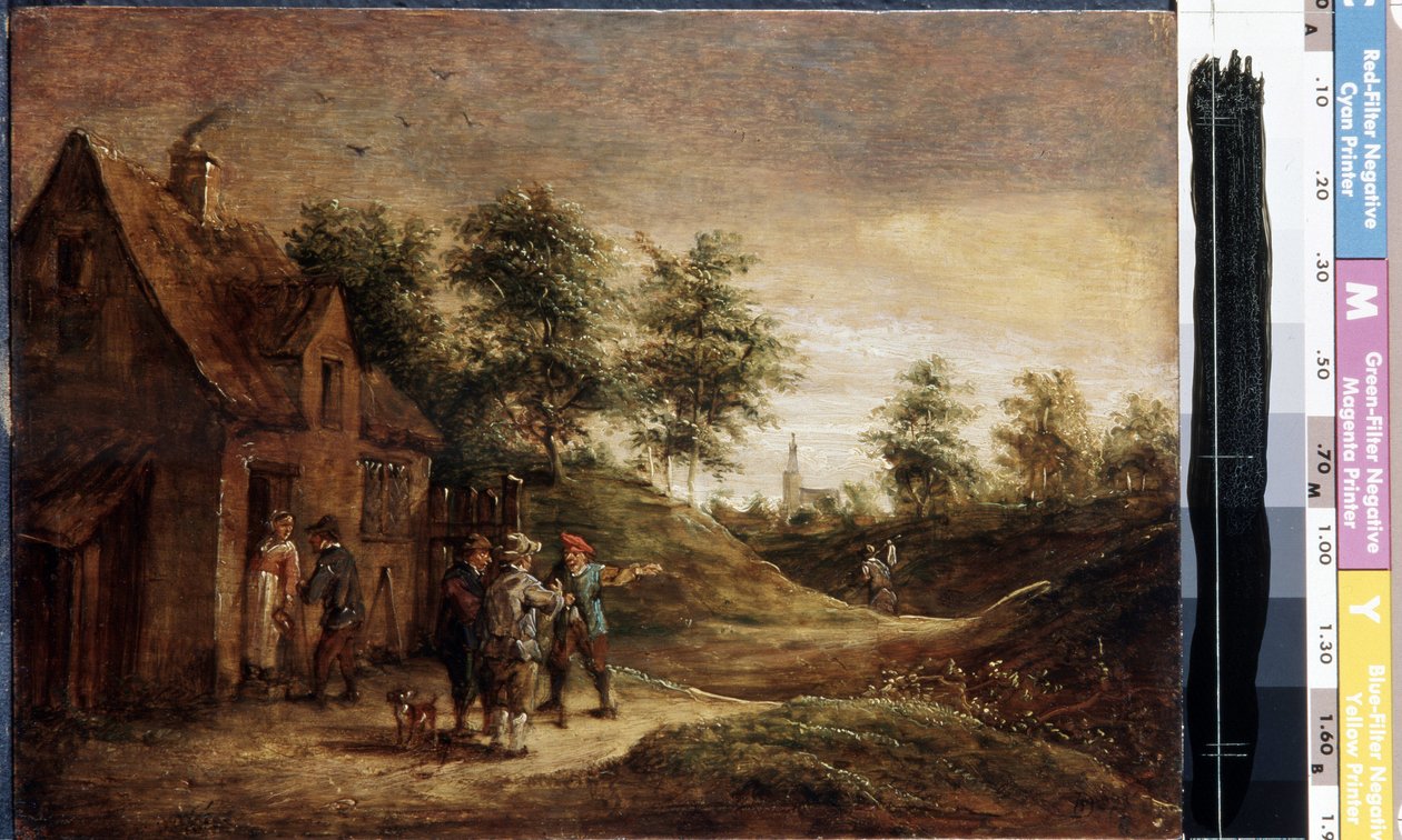 酒馆前。小大卫-特尼尔（David Teniers the Younger，1610-1690 年）的画作。木板油画 作者 大卫·特尼尔斯（David Teniers）