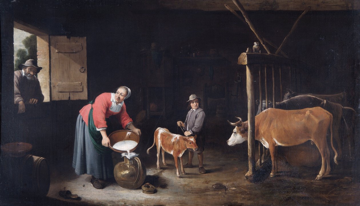 牛棚内部，c.1640-50（布面油画） 作者 大卫·特尼尔斯（David Teniers）