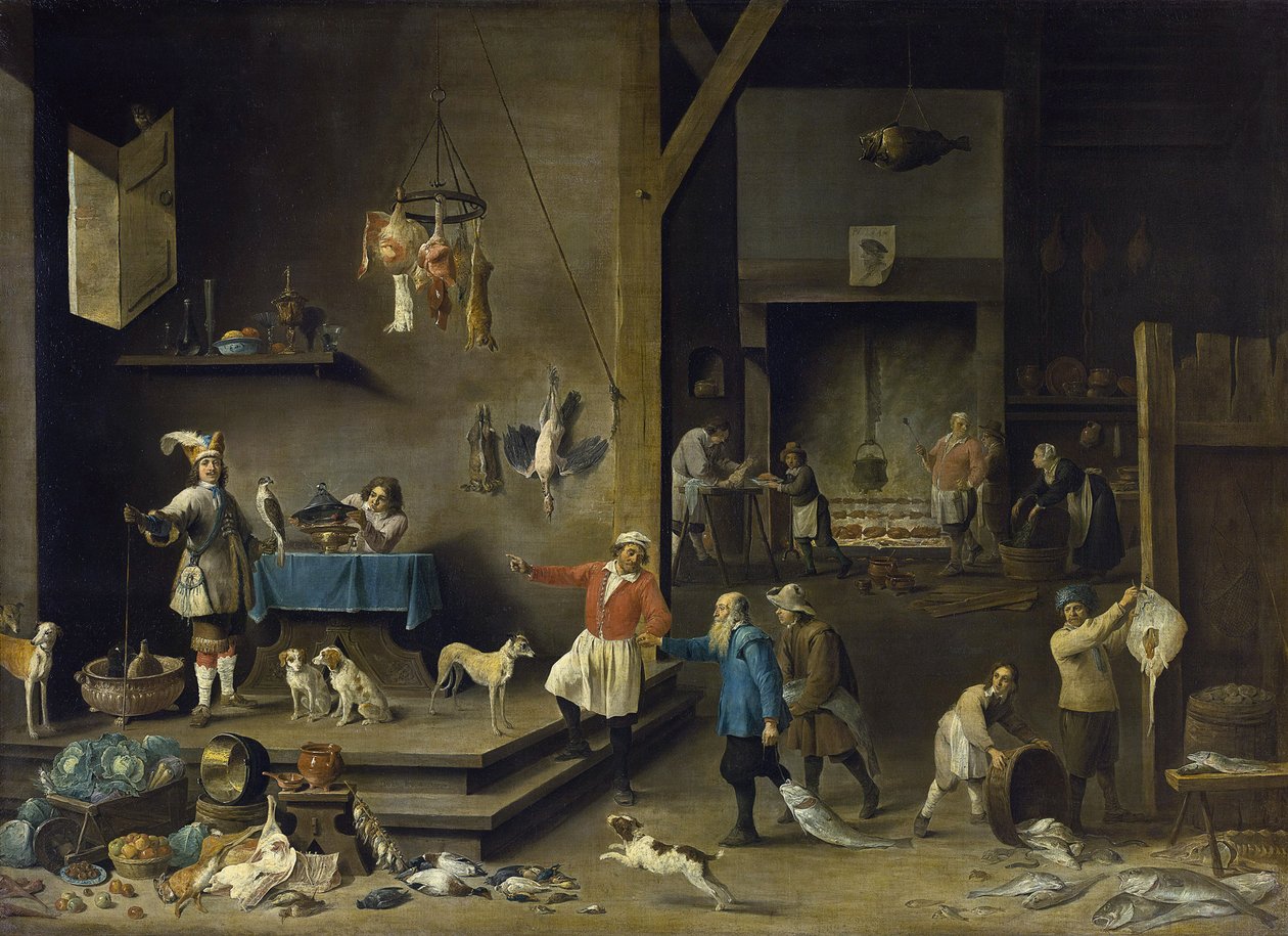 厨房 - 小大卫·特尼尔斯 (1610-1690)。 布面油画 作者 大卫·特尼尔斯（David Teniers）