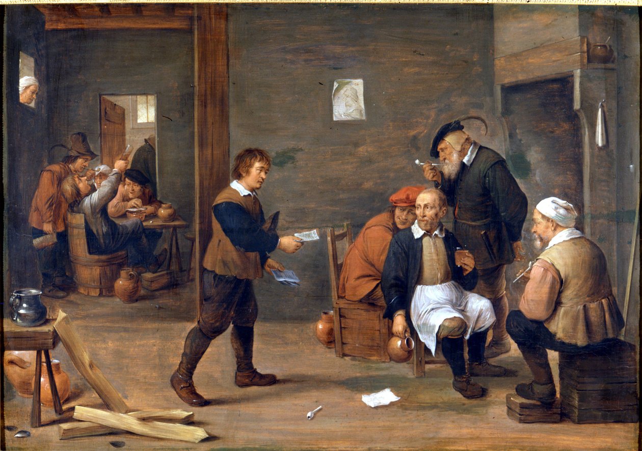 Men heating themselves in front of the fireplace in a bistro by David Teniers (1610 - 1690).Museo del Castello. Milan 作者 大卫·特尼尔斯（David Teniers）