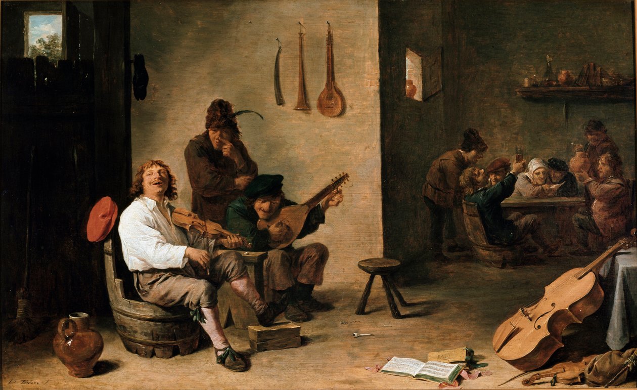 小酒馆里的音乐家 David Teniers the Young (1610-1690) 绘画 17 世纪都灵，意大利萨包达画廊 作者 大卫·特尼尔斯（David Teniers）