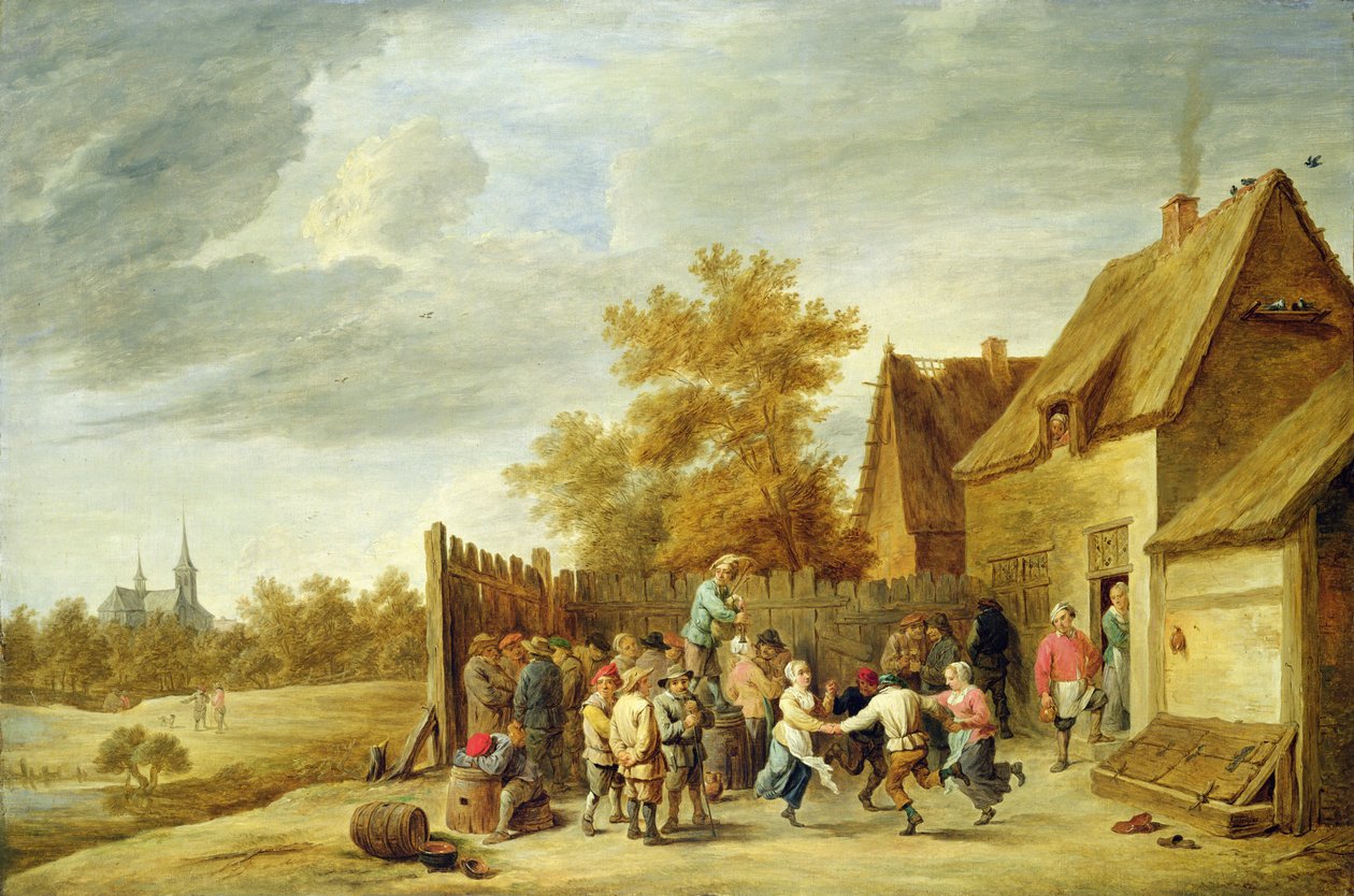 农民在旅馆外面跳舞（布面油画） 作者 大卫·特尼尔斯（David Teniers）