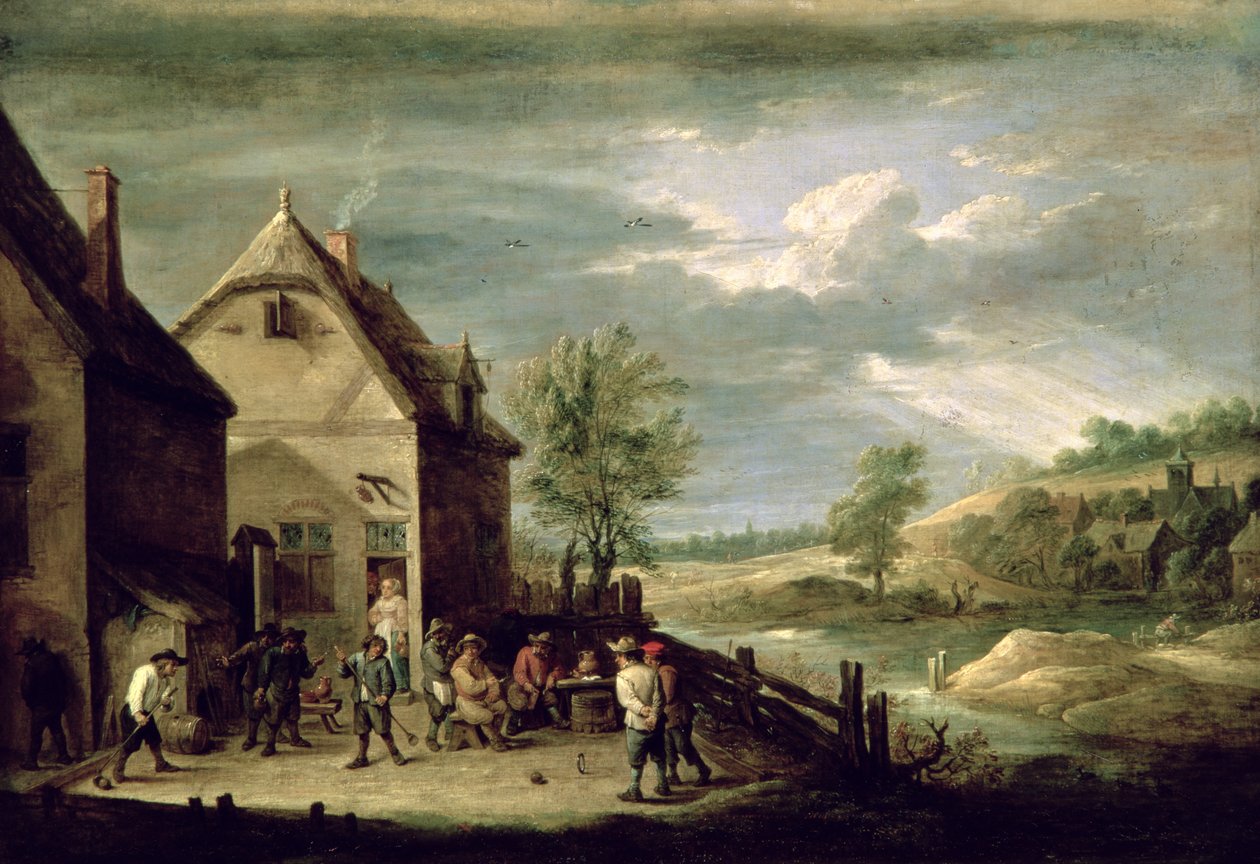 农民玩球（布面油画） 作者 大卫·特尼尔斯（David Teniers）