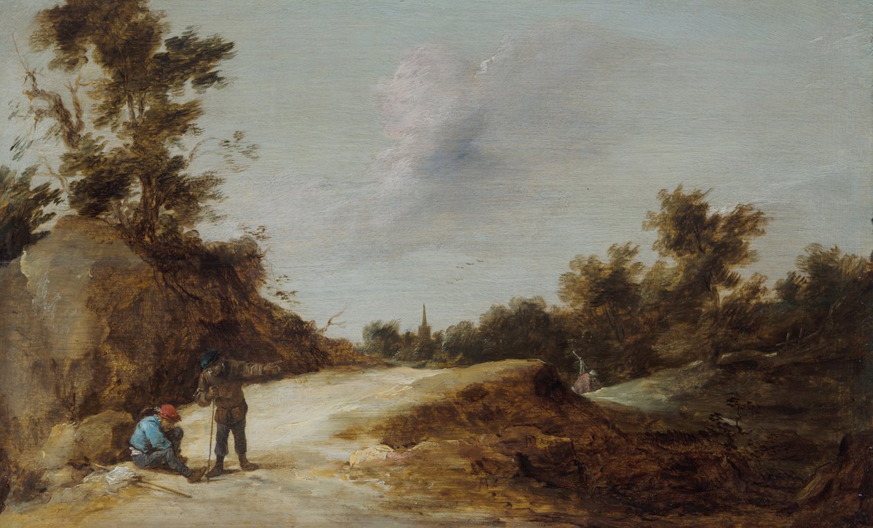 农民在岩石林立的小路上休息 作者 大卫·特尼尔斯（David Teniers）