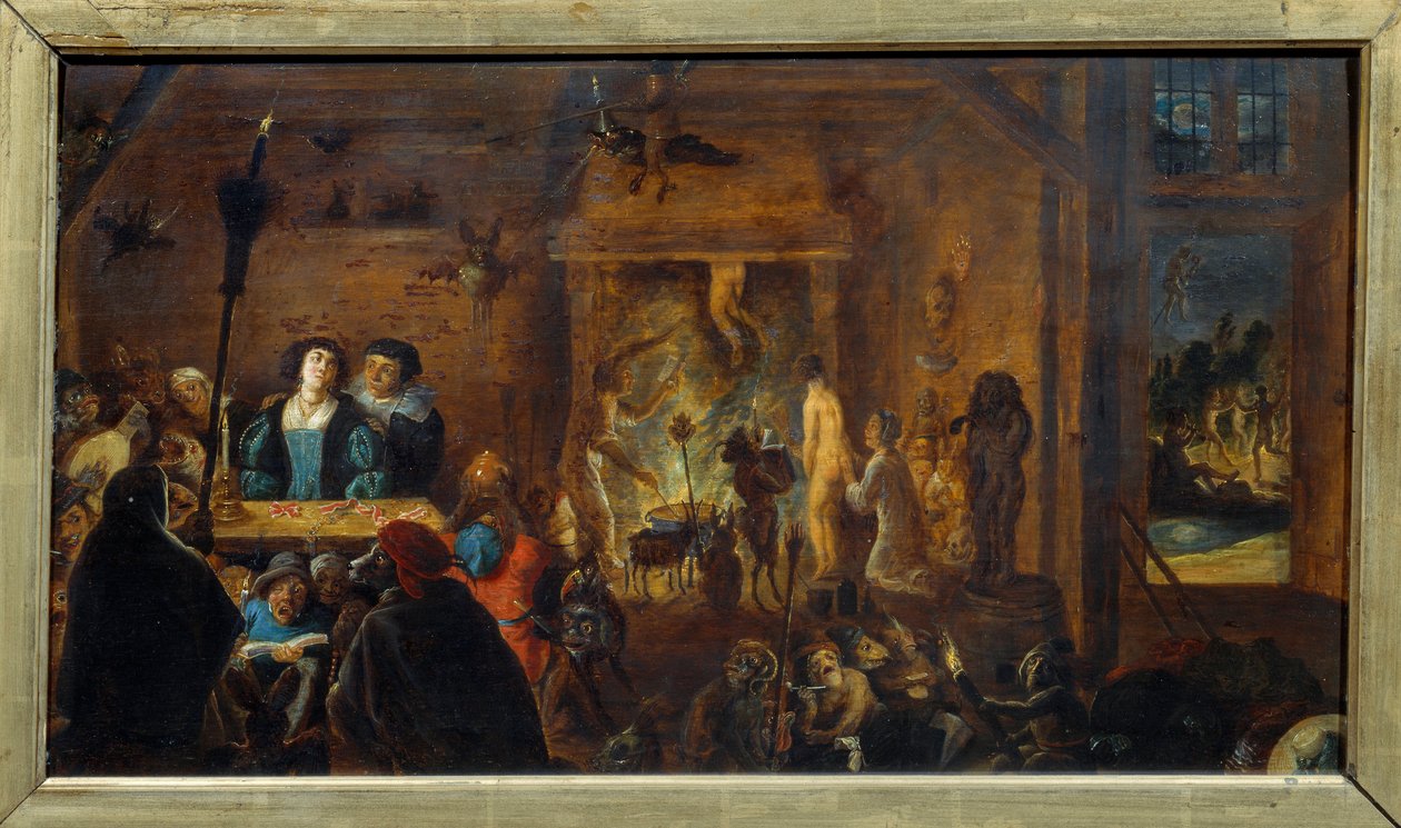 安息日场景。 David II Teniers 的画作 The Young (1610-1690) Ec。 火焰。 作者 大卫·特尼尔斯（David Teniers）