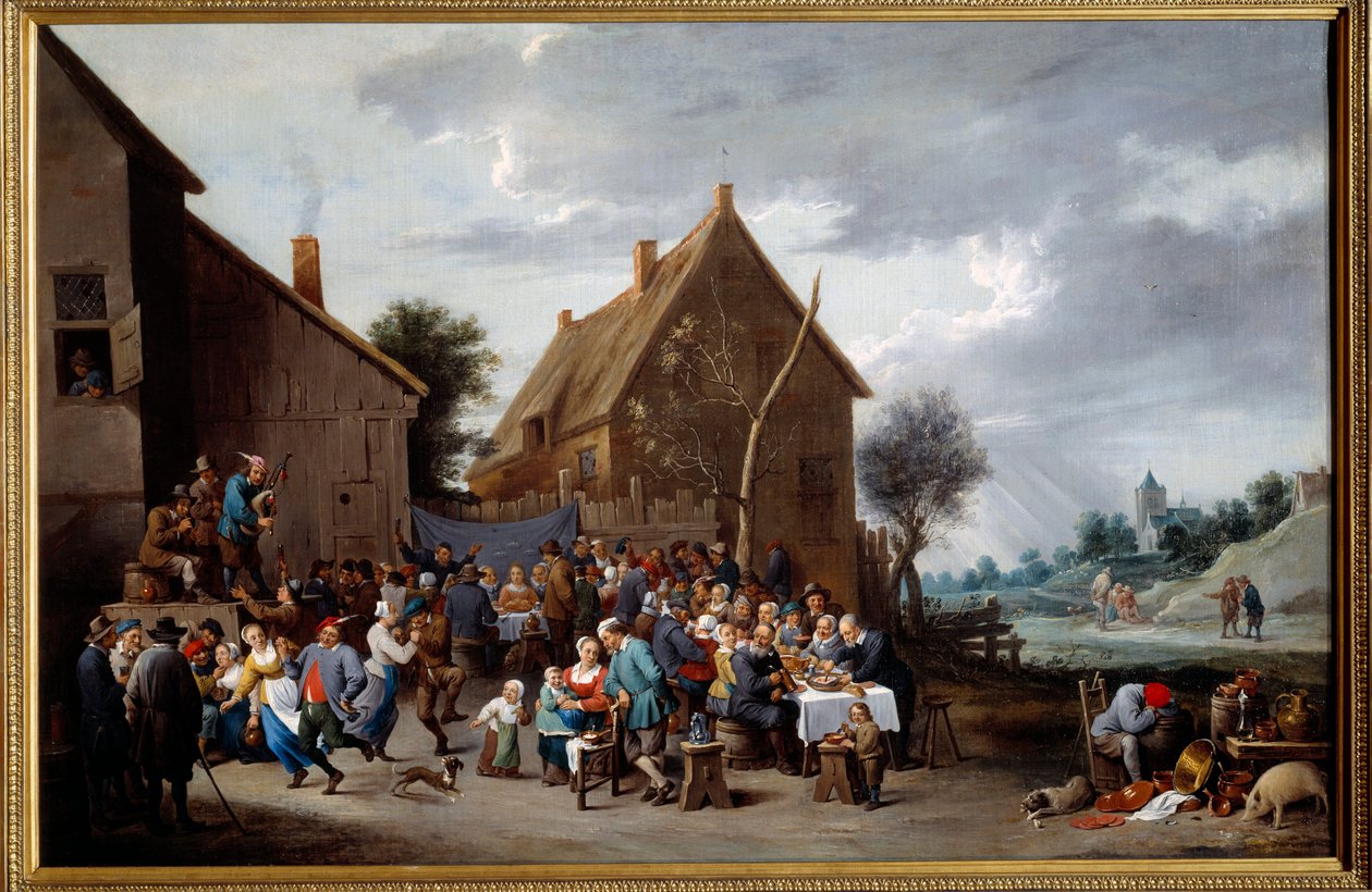 The village wedding. Painting attributed to David Teniers II dit Le Jeune (1610-1690) Ec. Flam. 作者 大卫·特尼尔斯（David Teniers）