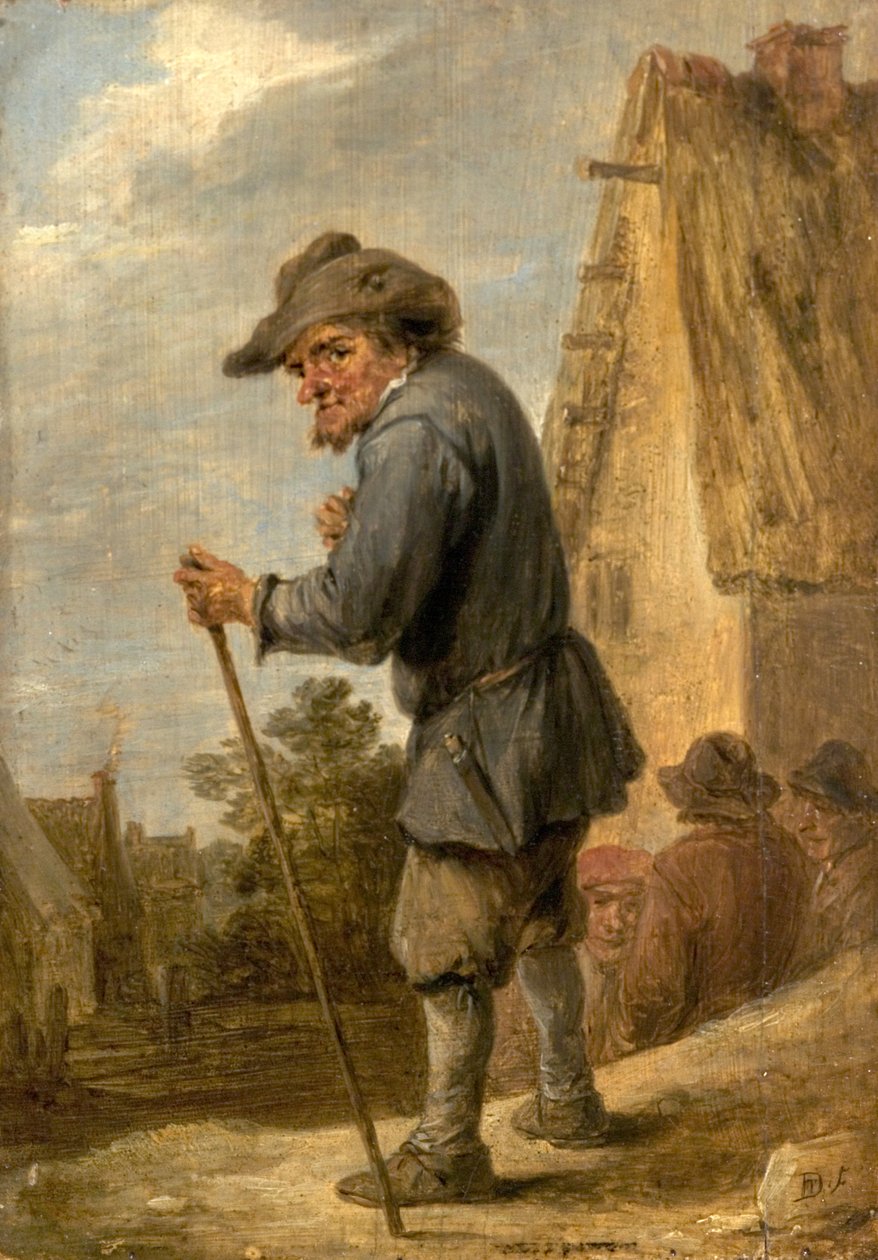 与四个农民的村庄场面 作者 大卫·特尼尔斯（David Teniers）
