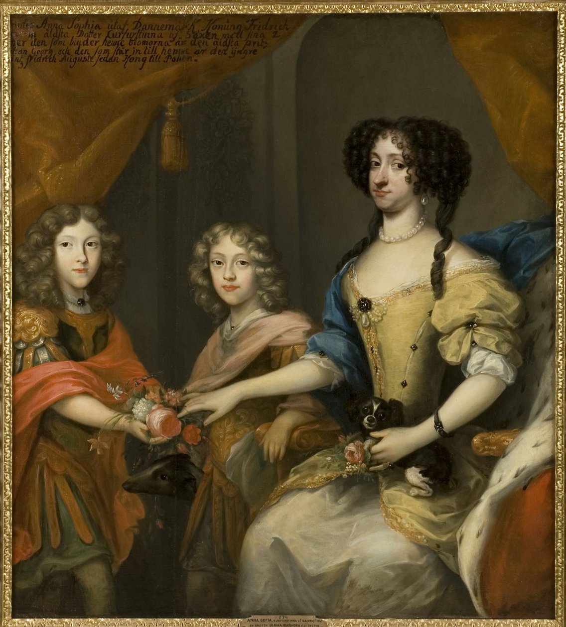 Princesse Anne Sophie de Danemark et ses deux fils, Jean Georges IV de Saxe (1668-1694) et Frederic Auguste de Saxe (Auguste II, roi de Pologne) (1670-1733) - Anna Sophie of Denmark (1647-1717), Electress of Saxony with sons John George and Frederick Augus 作者 戴维·冯·克拉夫特