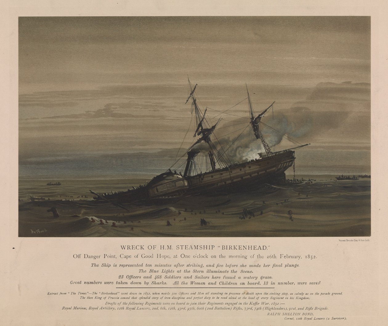 英国皇家海军蒸汽船 "伯肯黑德 "号遇难，1852 年 2 月 26 日 作者 日与子
