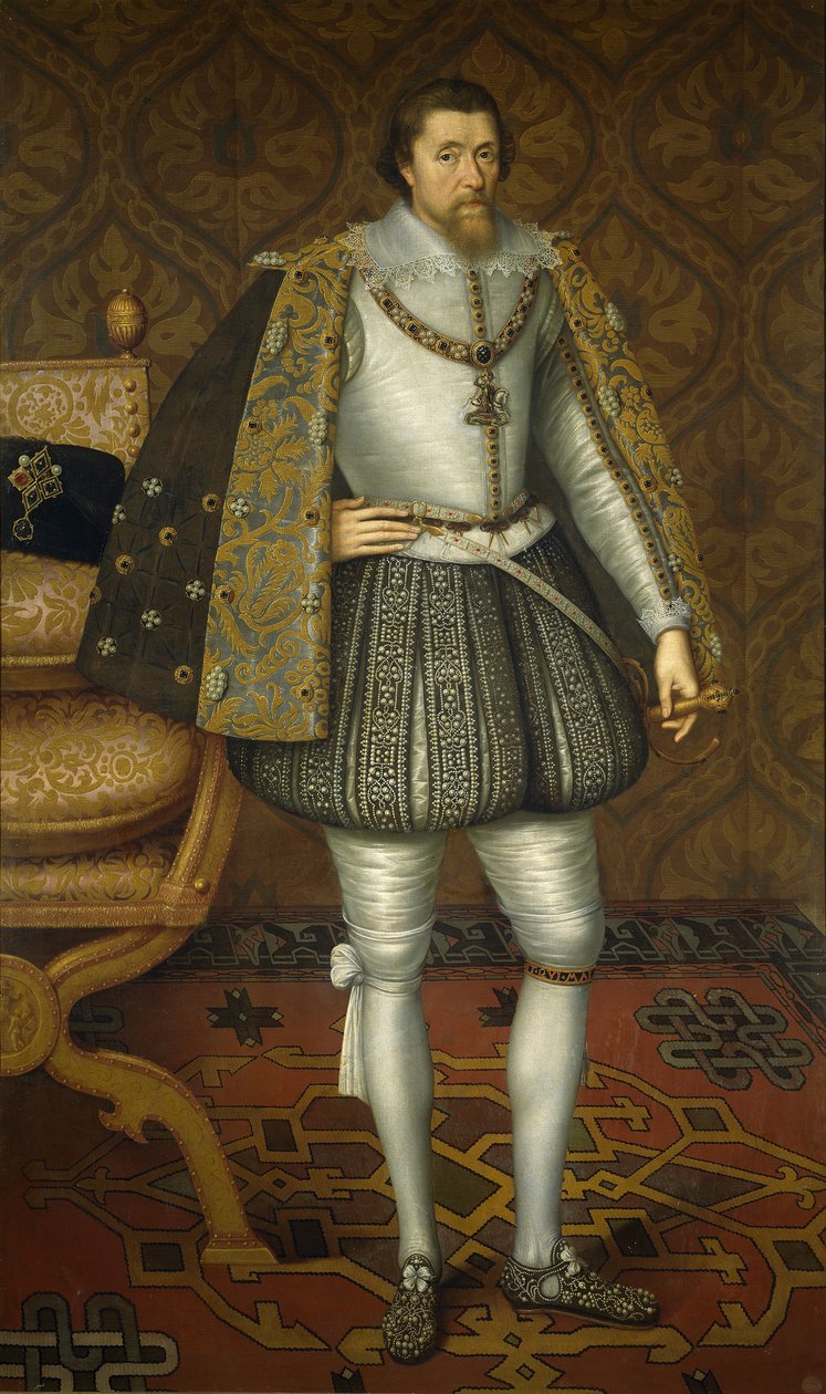 英国国王詹姆斯一世的肖像，1566-1625年，约1605年 作者 德克里茨