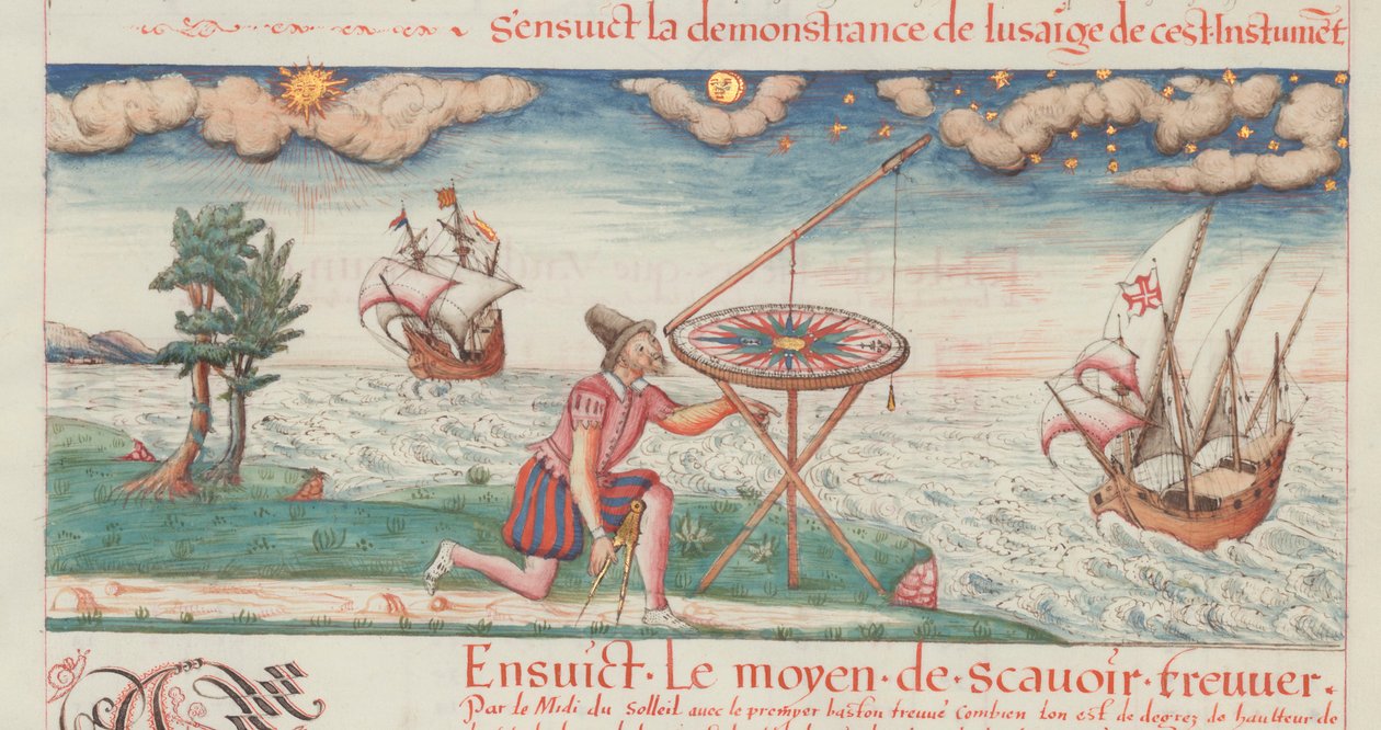 插图来自Les premiers uvres de Jacques de Vaulx, pillote en la marine, 1583。 作者 德沃