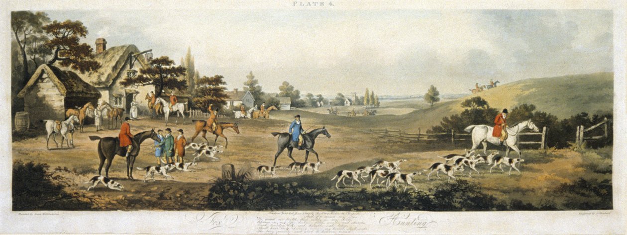 Foxhunting, plate 4, engraved by Thomas Sutherland (1785-1838) 1817 (colour litho) 作者 老院长（后）沃尔斯滕霍尔姆