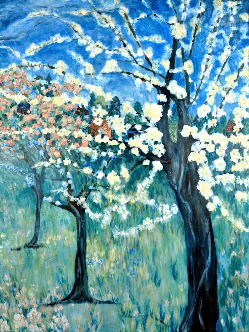 苹果花，2020 年（丙烯酸画布） 作者 黛博拉·伊芙·阿拉斯特拉