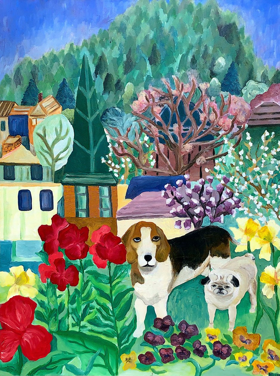 后院的狗》，2013 年（丙烯酸画布） 作者 黛博拉·伊芙·阿拉斯特拉