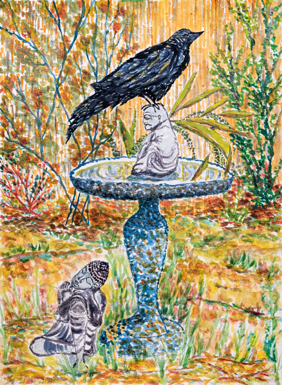 乌鸦的佛像，2024 年（水彩画） 作者 黛博拉·伊芙·阿拉斯特拉