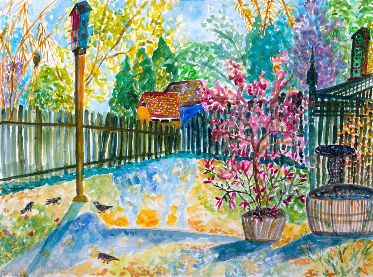 冬天的长影，2023 年（水彩画） 作者 黛博拉·伊芙·阿拉斯特拉