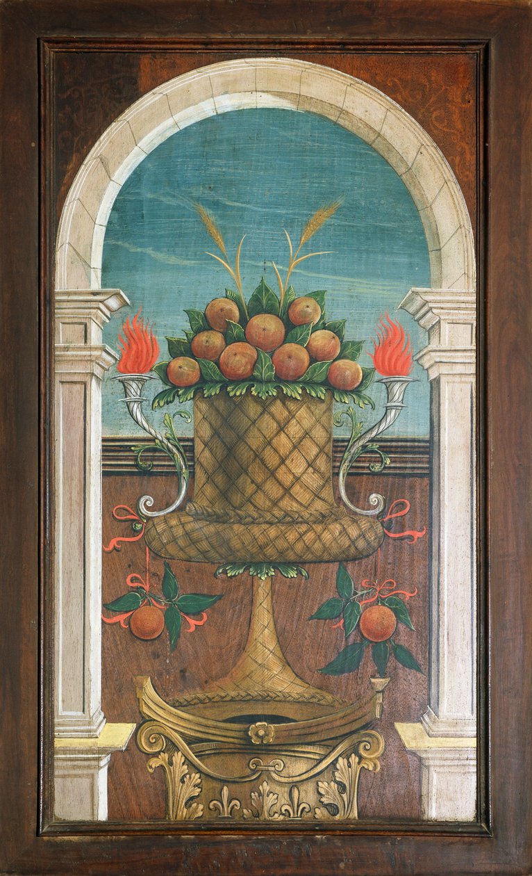 水果篮子，德芬特-法拉利（1480或1485-1540）的画作，位于比耶拉的圣杰罗姆教堂16世纪唱诗班的后部。意大利 作者 被告法拉利
