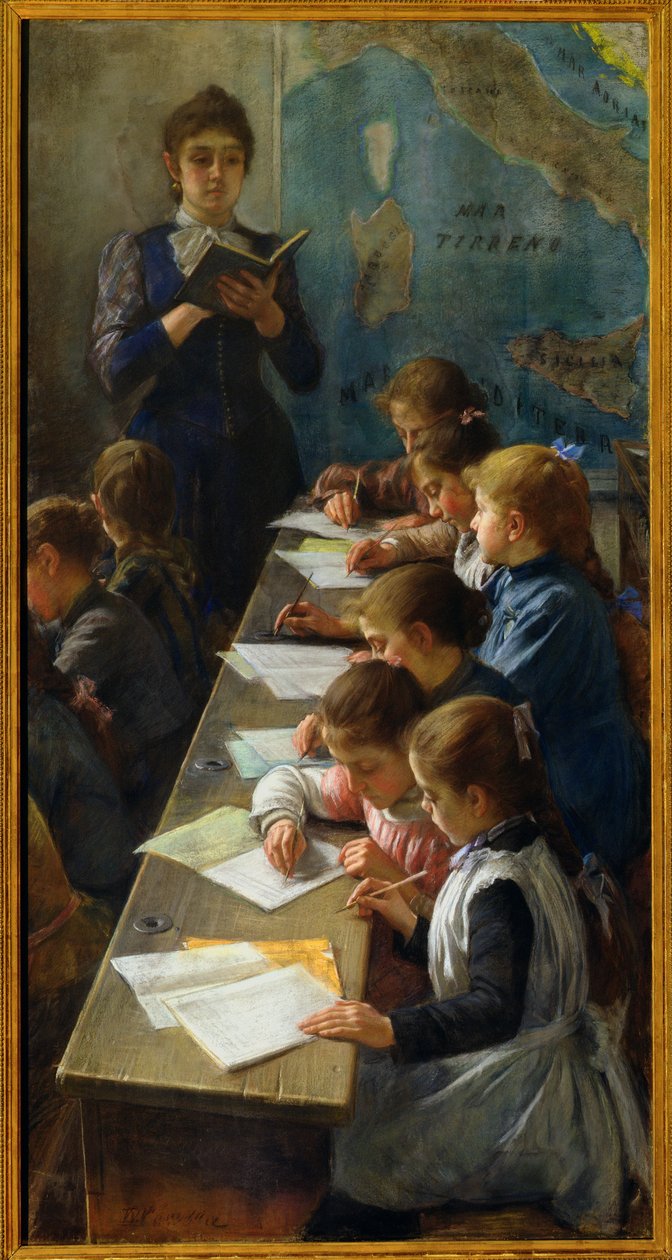 听写课，1891年 作者 德米特里·科索拉（Demetrio Cosola）