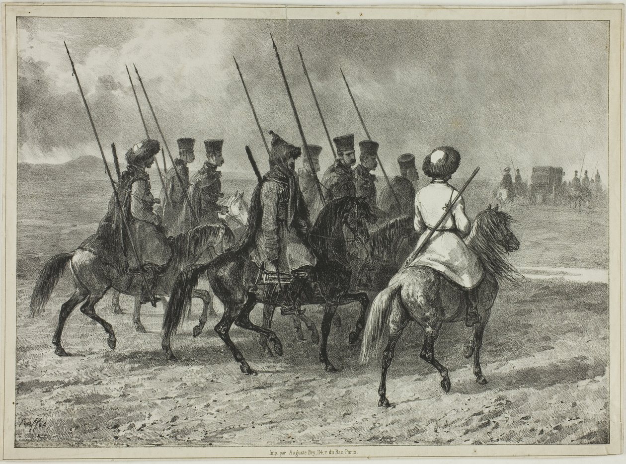哥萨克护卫队前往库班边境，塔曼（俄罗斯中部），1837 年 10 月 11 日 作者 丹尼斯·奥古斯特·玛丽·拉夫特