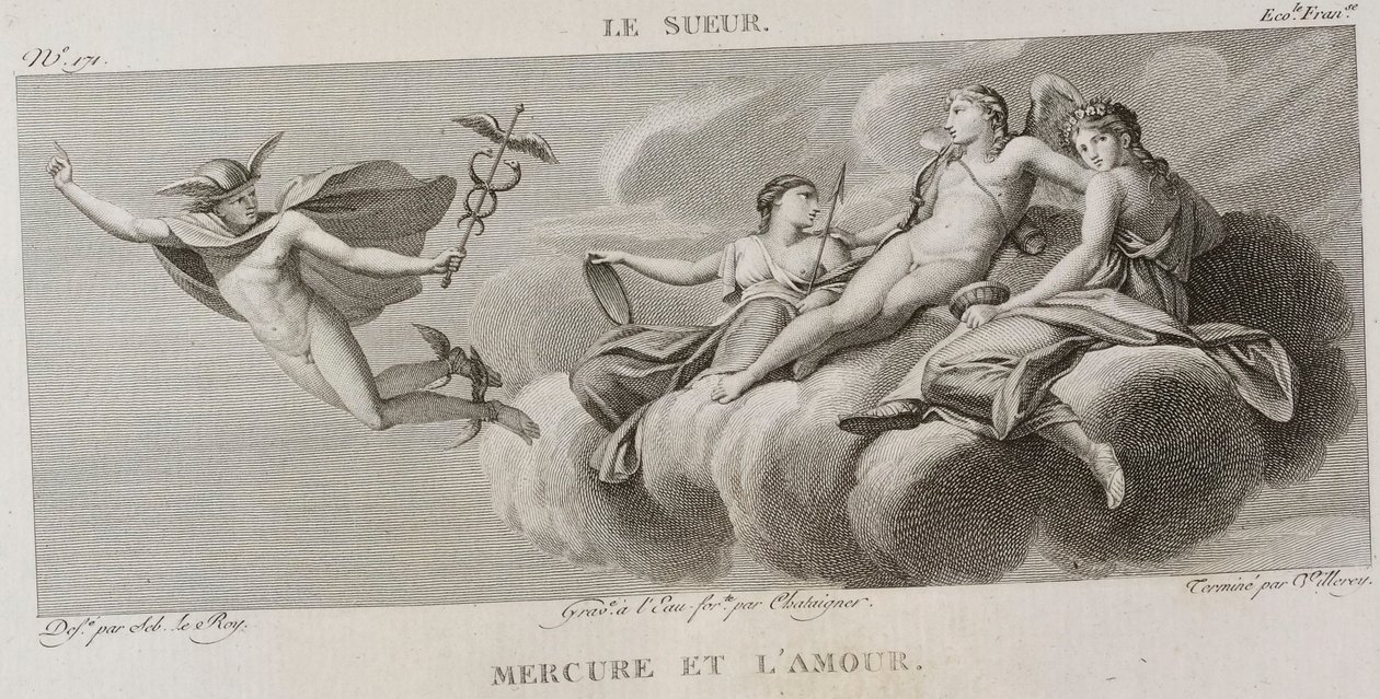 Denis-Sébastien Leroy、Antoine-Claude-François Villerey 和 Chataigner - 《水星与爱情》，取材于 Eustache Le Sueur - 1802-1815 年 作者 丹尼斯·塞巴斯蒂安·勒罗伊