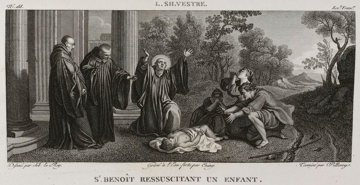 Denis-Sébastien Leroy、Antoine-Claude-François Villerey et Coiny - Saint Benoît 正在抢救一名儿童，取材于 Louis de Silvestre - 1802-1815 年 作者 丹尼斯·塞巴斯蒂安·勒罗伊