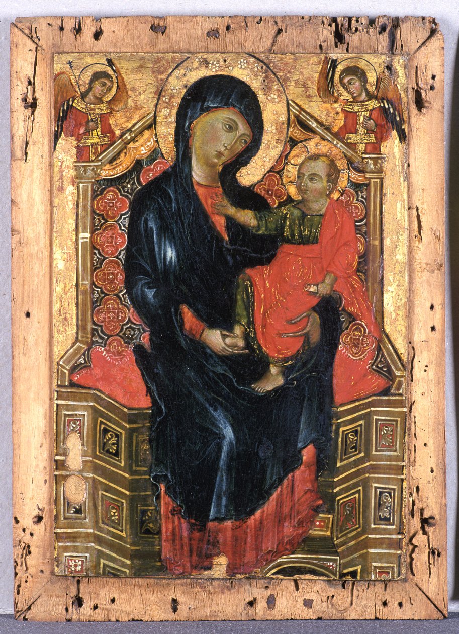 麦当娜与儿童和两个天使一起登上，c.1300（杨木上的蛋彩画） 作者 Deodato Orlandi Deodato Orlandi