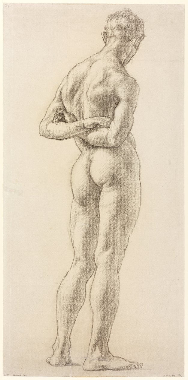 男性人物研究》，约 1906-07 年（纸上黑色粉笔画） 作者 德文特·李斯