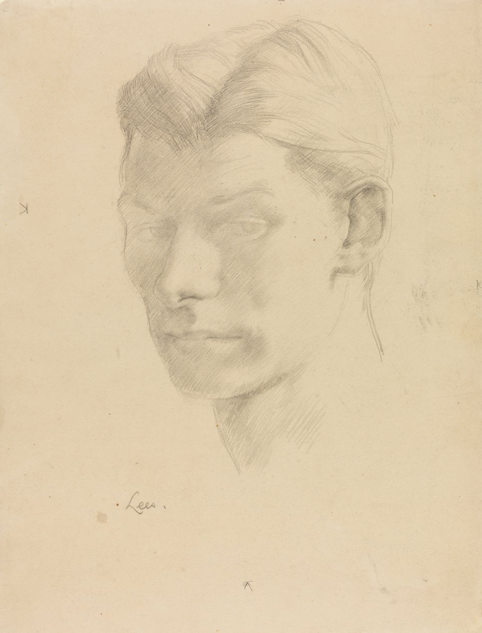 男子肖像，约 1906-08 年（纸上铅笔画） 作者 德文特·李斯