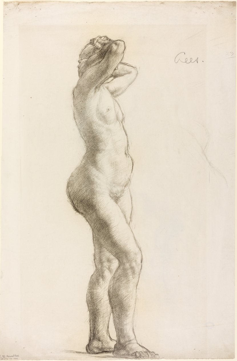 女性人物研究》，约 1906-07 年（纸上黑色粉笔画） 作者 德文特·李斯